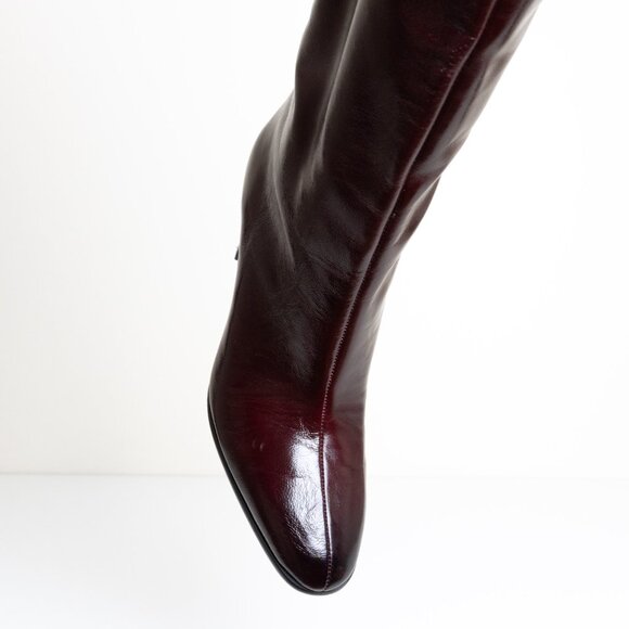Zara Leather Boots Burgundy Wide Heel Tall Classy EU 42 - Picture 10 of 16